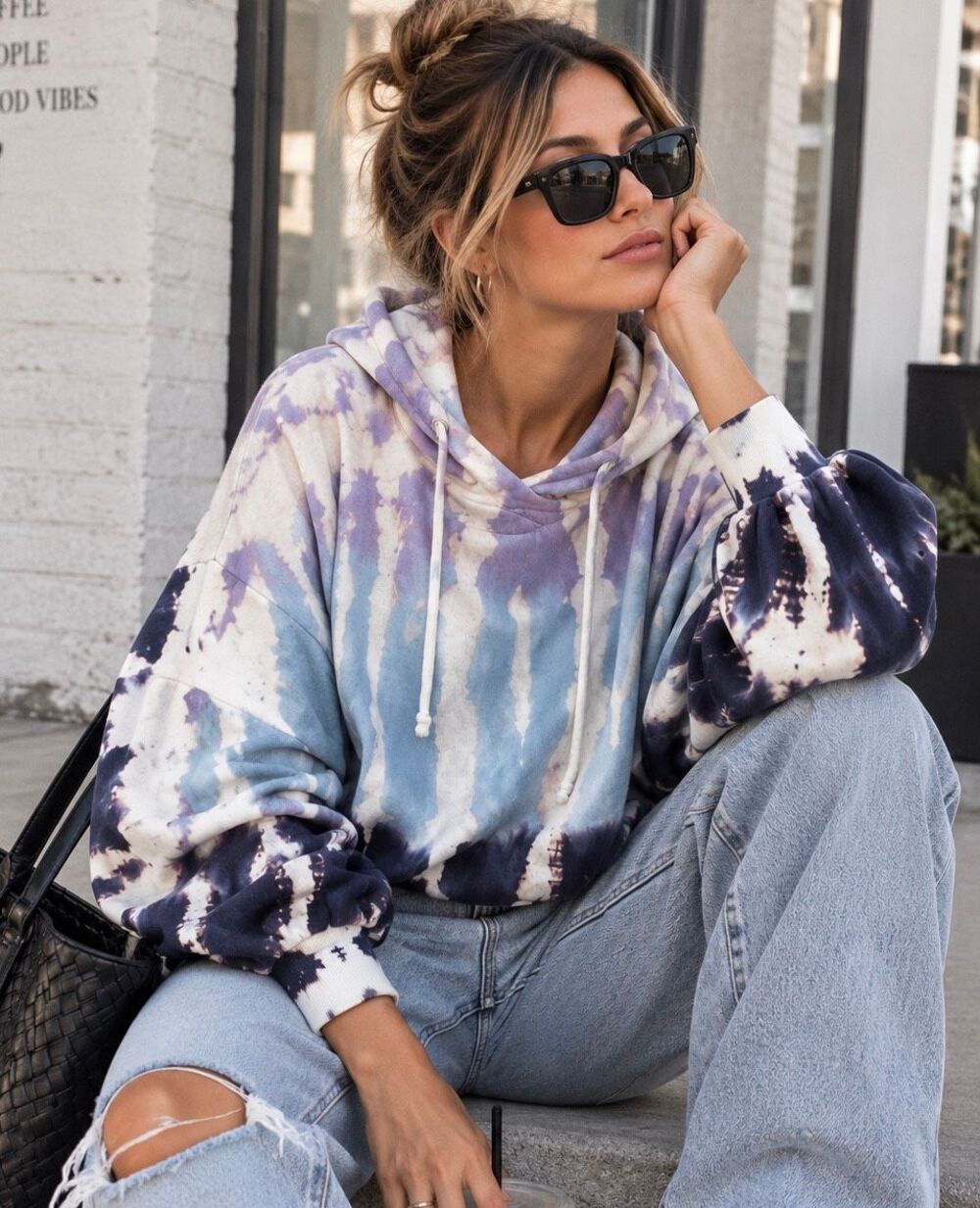 Young Fabulous & Broke YFB Tie Dye Cropped Dolman Hoodie S/M